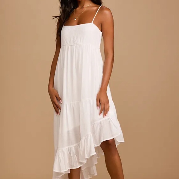 NWOT Lulus Boardwalk Bliss White Tiered Asymmetrical Midi Dress- M - Picture 3 of 13